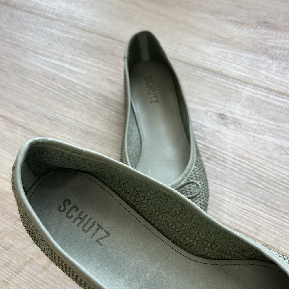 Schutz Leather & Raffia Flats Dark Ivy Womens Size 8 NWOB - Picture 3 of 10